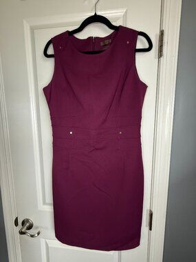 Cortefiel Woman Size 8 Magenta Purple Sleeveless Sheath Dress Gold Stud Detail